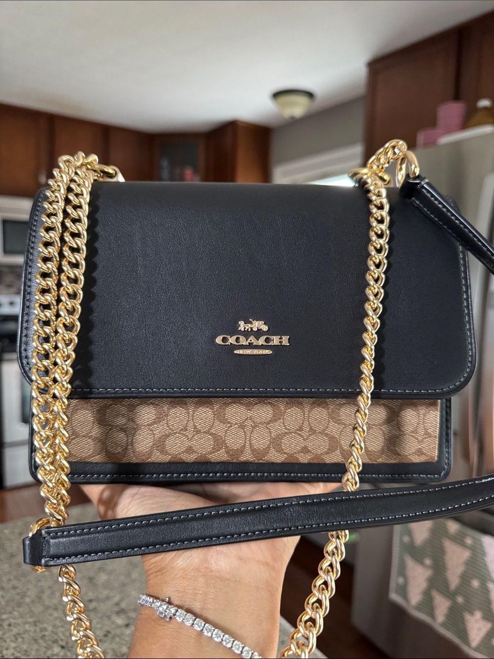 Coach Black Leather & Tan Signature Canvas Shoulder Bag with Gold Hardware - Picture 4 of 17